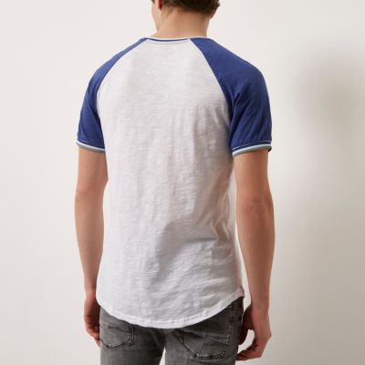White and blue slim fit raglan T-shirt